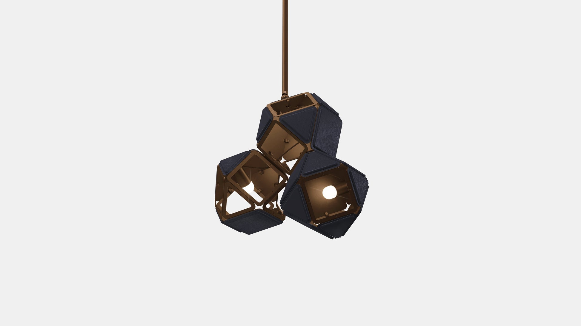 Welles Triple Pendant SM Satin Bronze Navy Leather