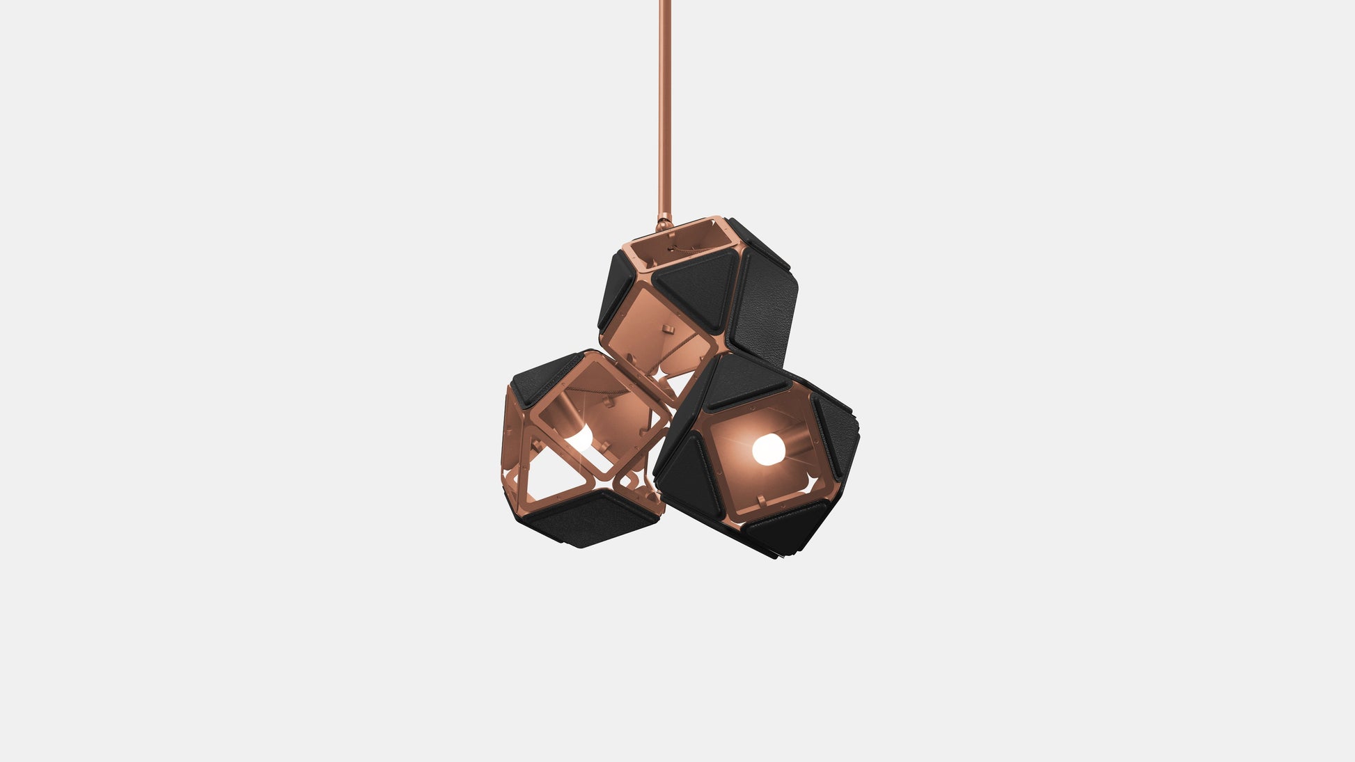 Welles Triple Pendant SM Satin Copper Black Leather