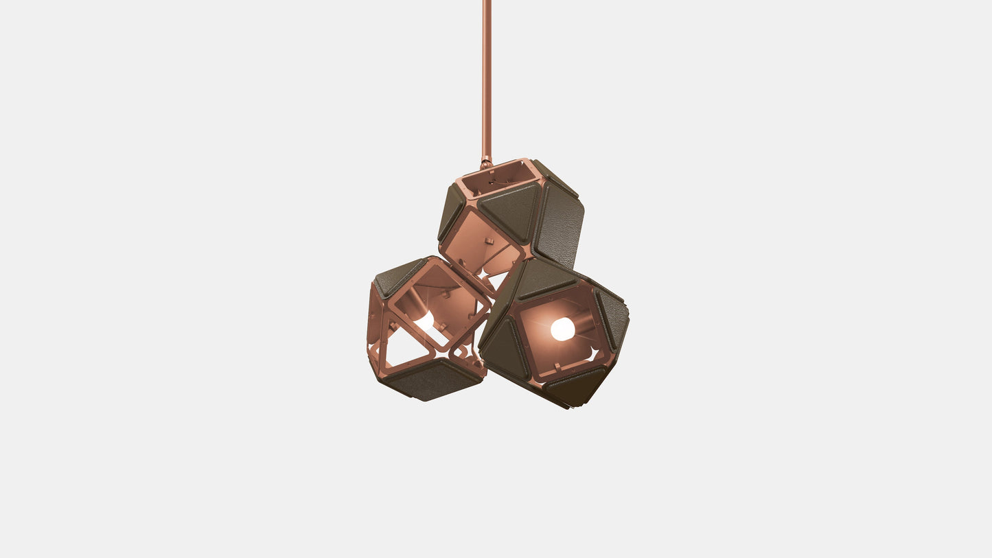 Welles Triple Pendant SM Satin Copper Brown Leather