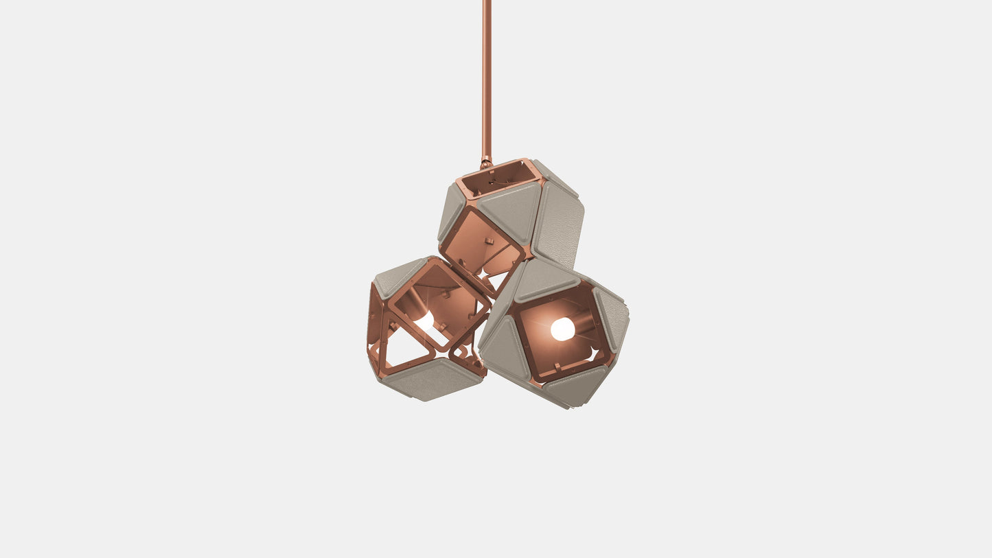 Welles Triple Pendant SM Satin Copper Gray Leather