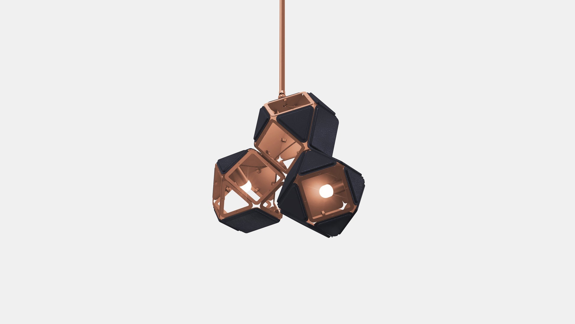 Welles Triple Pendant SM Satin Copper Navy Leather