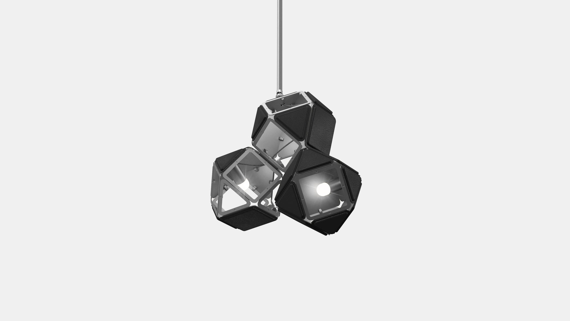 Welles Triple Pendant SM Satin Nickel Black Leather