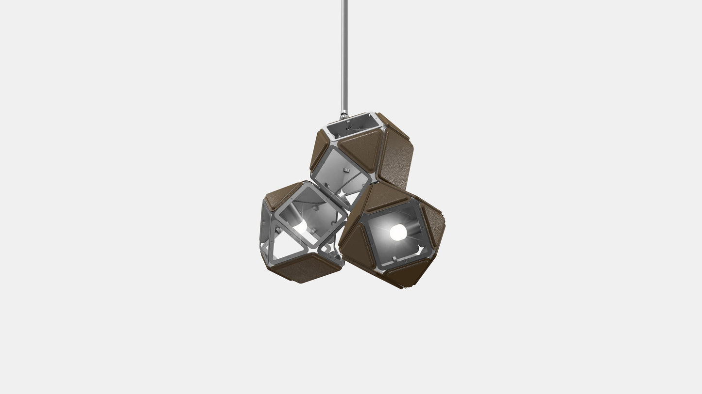 Welles Triple Pendant SM Satin Nickel Brown Leather