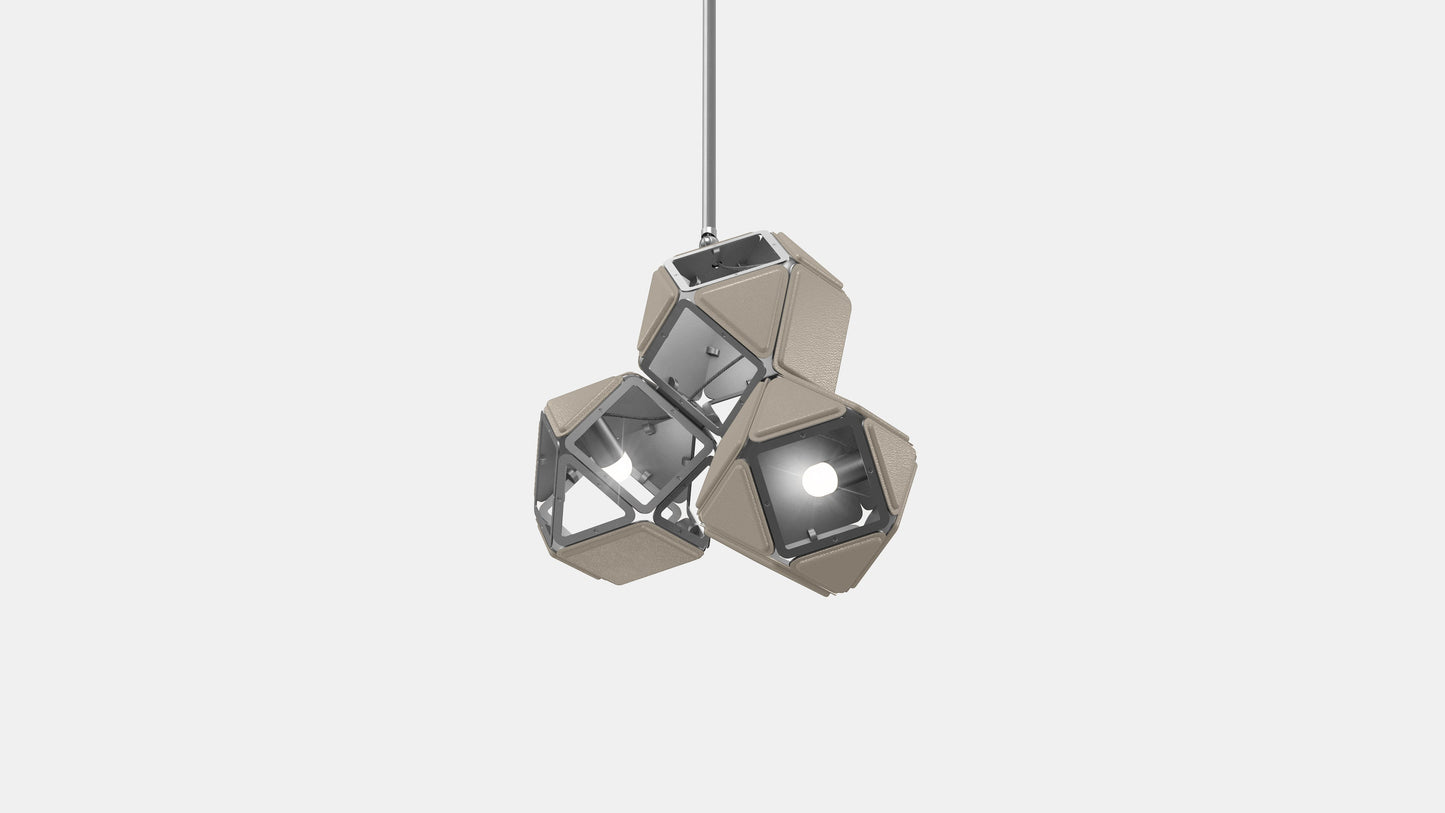 Welles Triple Pendant SM Satin Nickel Gray Leather