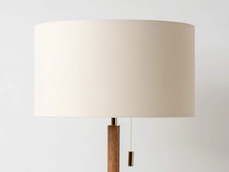 Wooden and Brass Disk Table Lamp, close up of shade