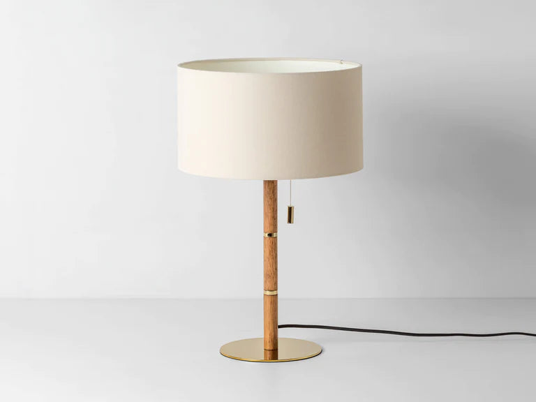 Wooden and Brass Disk Table Lamp, front