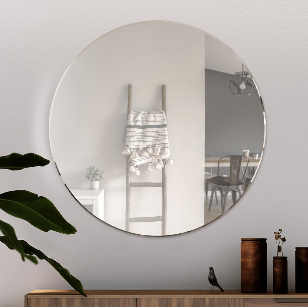 Elegant Round Bevelled Mirror - 80 x 80 CM Classic Glass Design-3