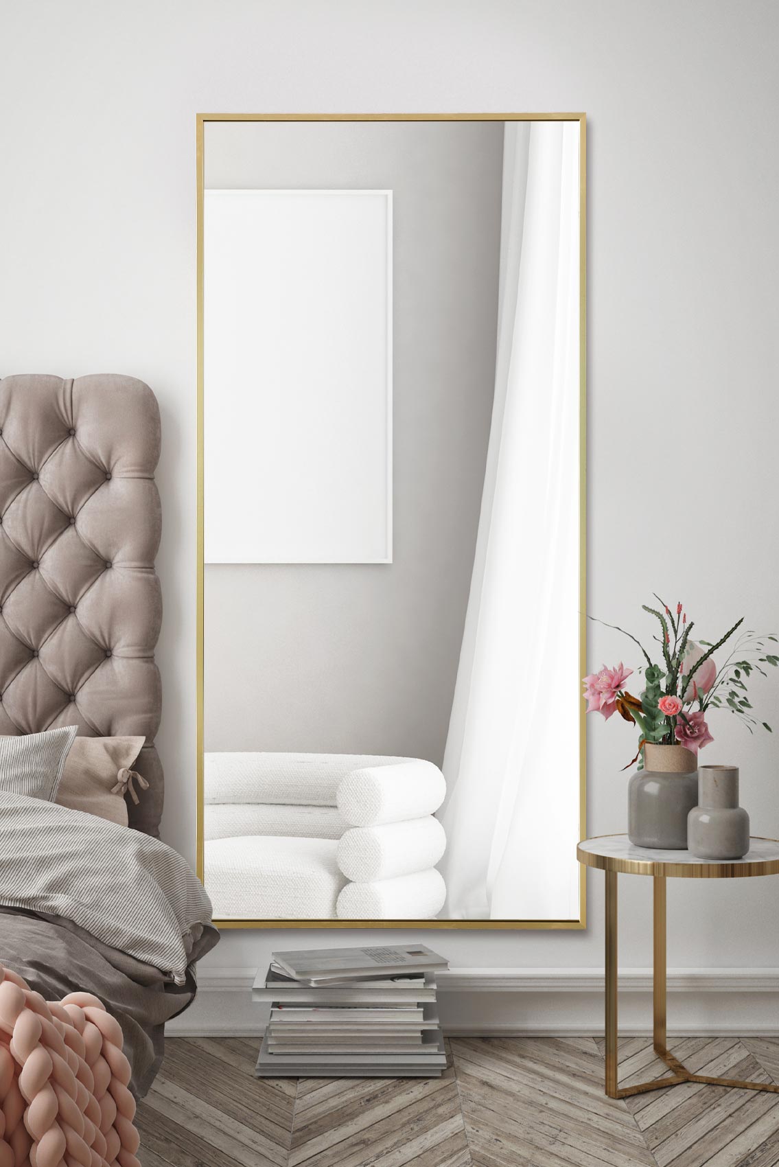 Artus Gold Framed Leaning Wall Mirror - 68" x 33" (174CM x 85CM)-1