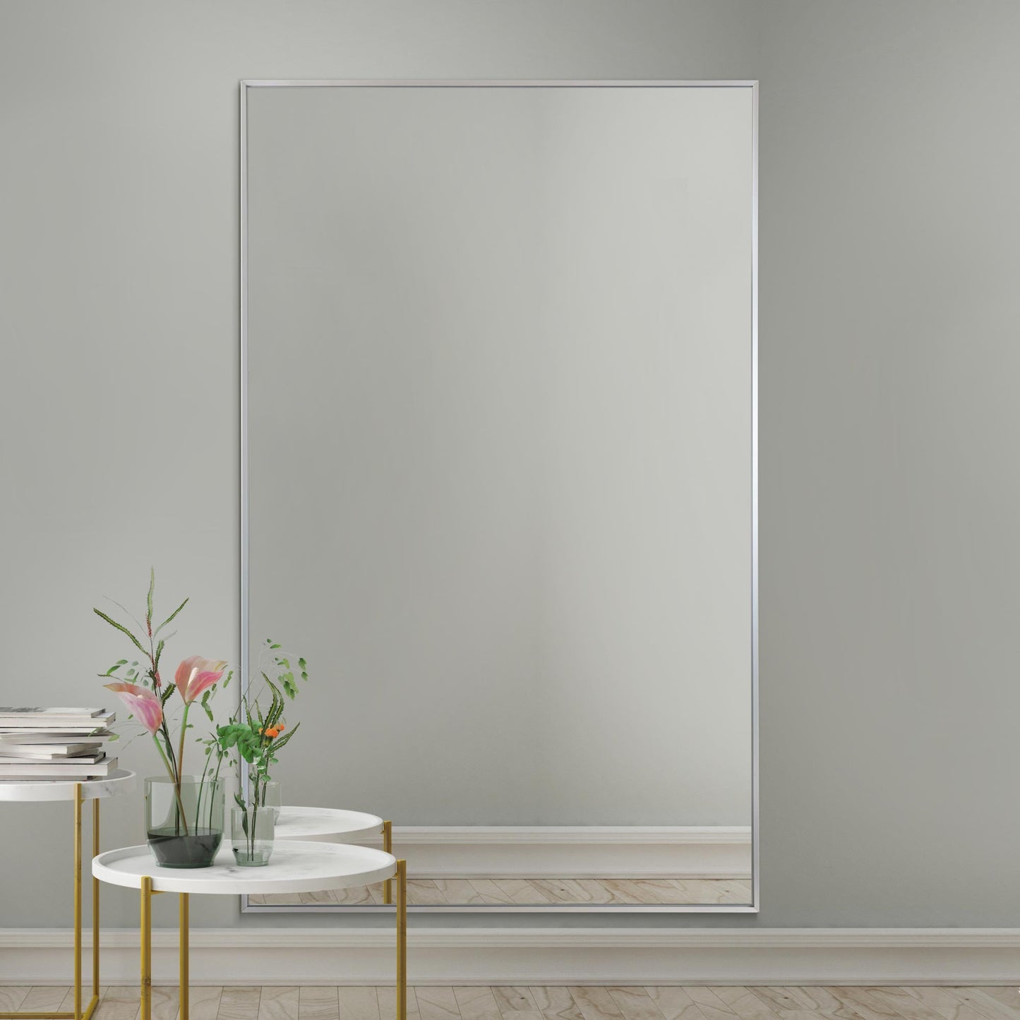 The Artus - Sleek Silver Aluminium Framed Leaning Mirror 68" X 43" (174CM X 110CM)-9