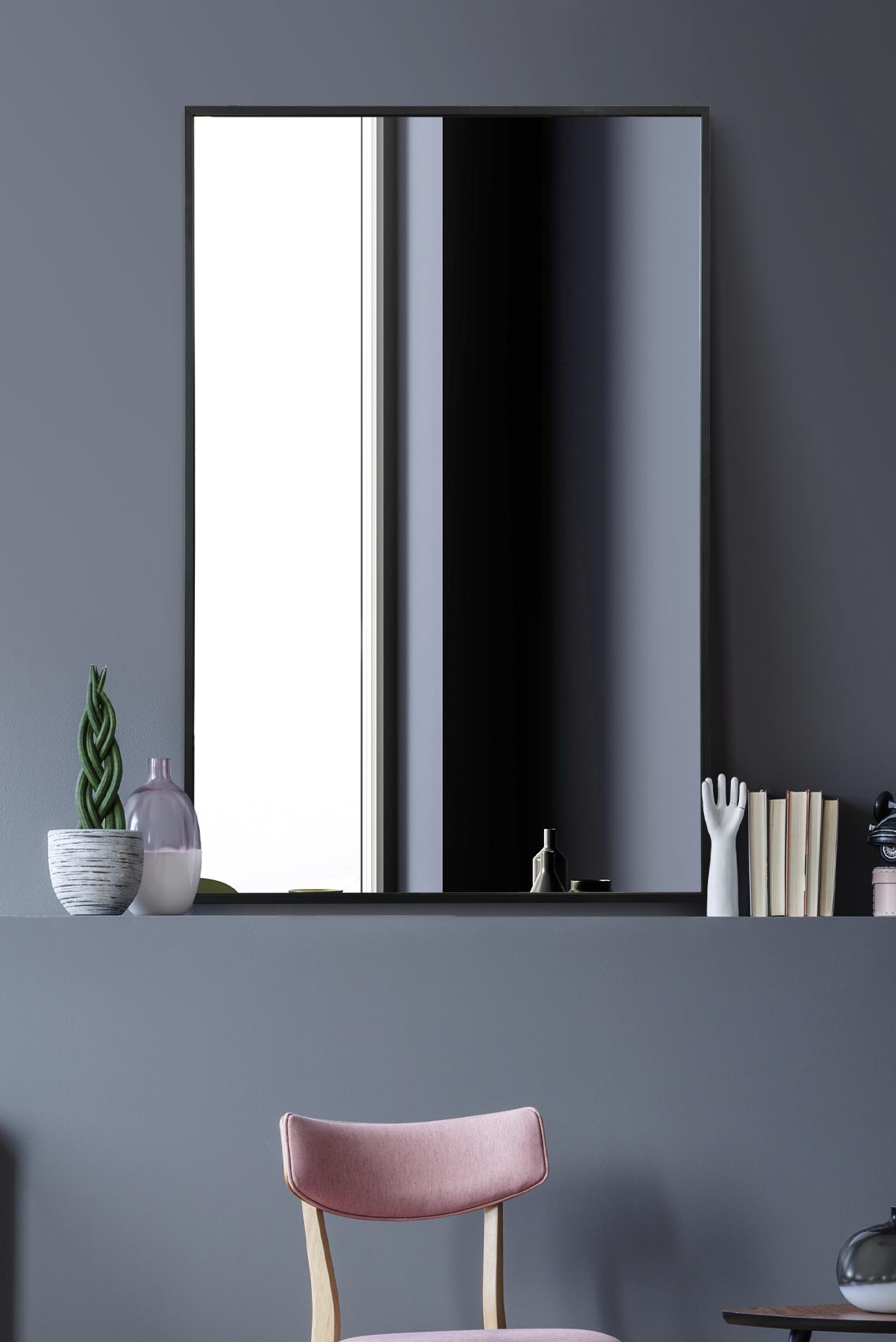 The Artus - Sleek Black Aluminium Framed Wall Mirror 35" X 24" (90CM X 60CM)-1