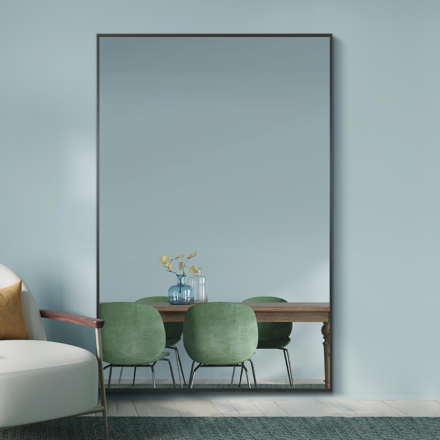 The Artus - Sleek Black Aluminum Framed Wall Mirror 47" X 31" (120CM X 80CM)-9