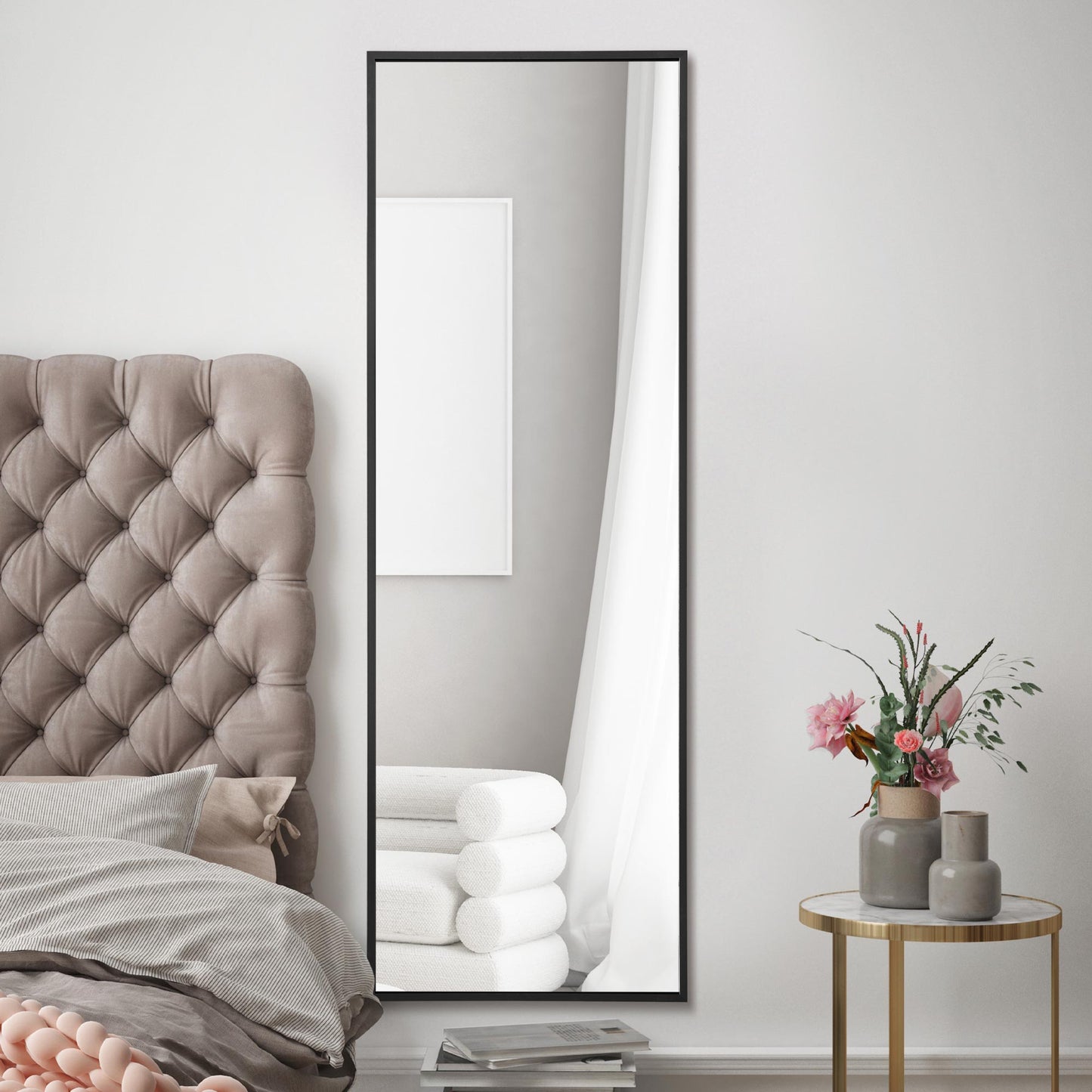 Artus Black Aluminium Framed Leaning Wall Mirror 47" x 16" (120CM x 40CM)-9