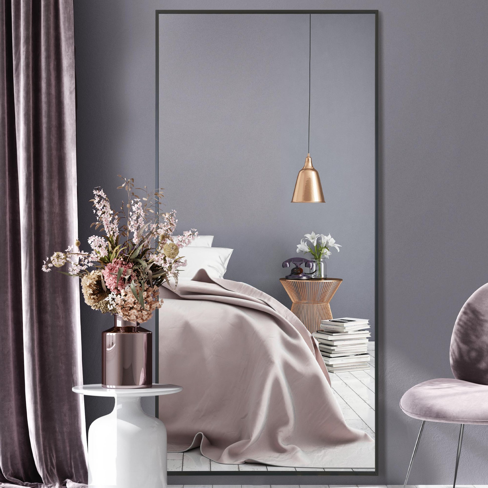 Artus Black Aluminum Framed Leaning Wall Mirror 68" x 33" (174CM x 85CM)-9