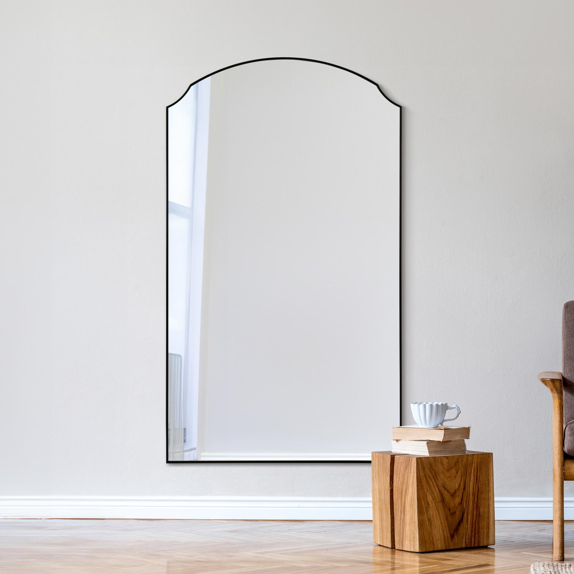 The Curva - Sleek Black Trimmed Dual Arch Leaner & Wall Mirror 63"x35" (160cm X 90cm) with Premium Inset Glass-8