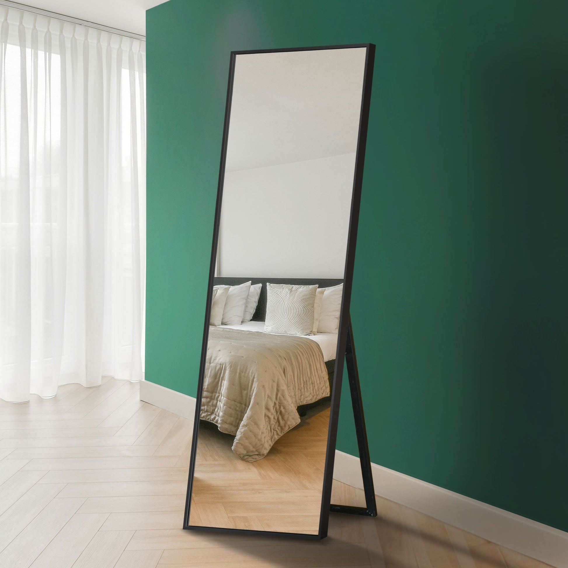 The Artus - 67" X 23" (170CM X 58CM) Sleek Black Aluminium Framed Standing Mirror-6