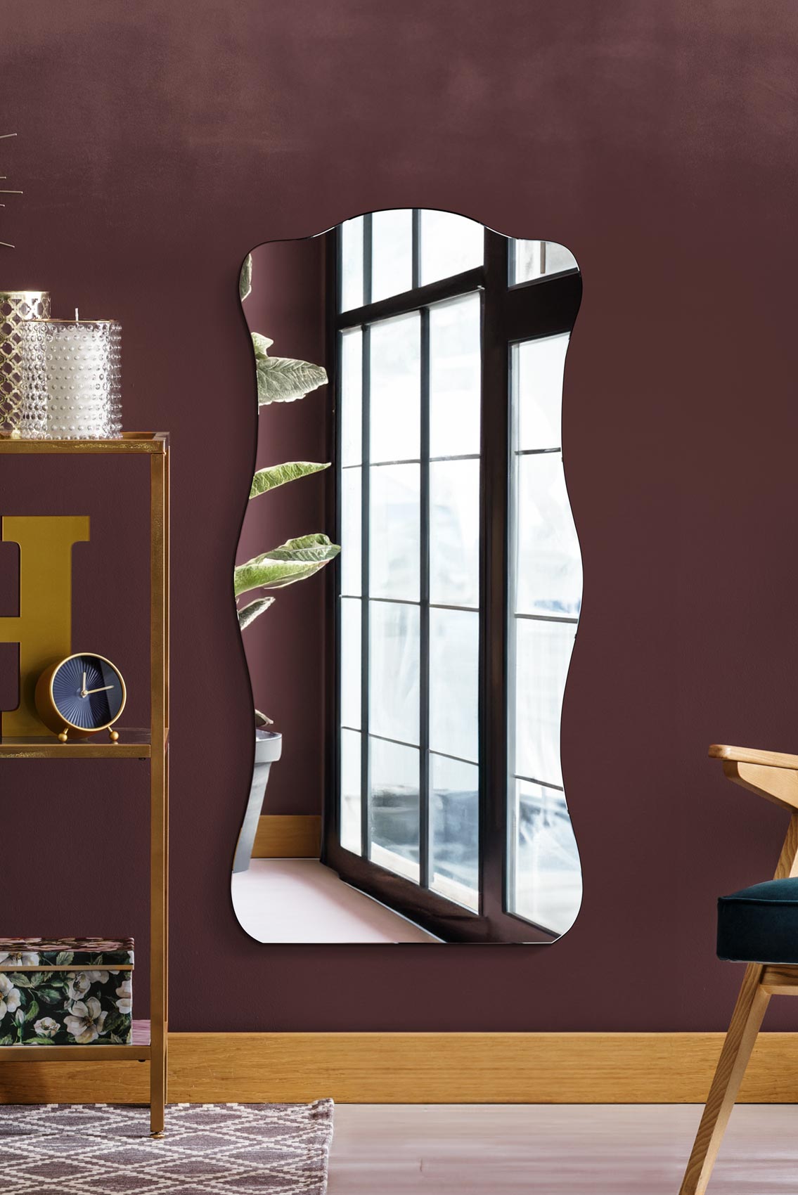 The Laniatus - Elegant Curved Large Leaner Mirror with Black Backing 63" X 29" (160x75CM) - High-Quality Glass with Smooth Edges.-1