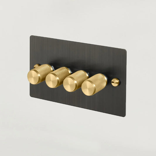 4G Dimmer/ 120W/ Smoked Bronze with brass details, angled view.