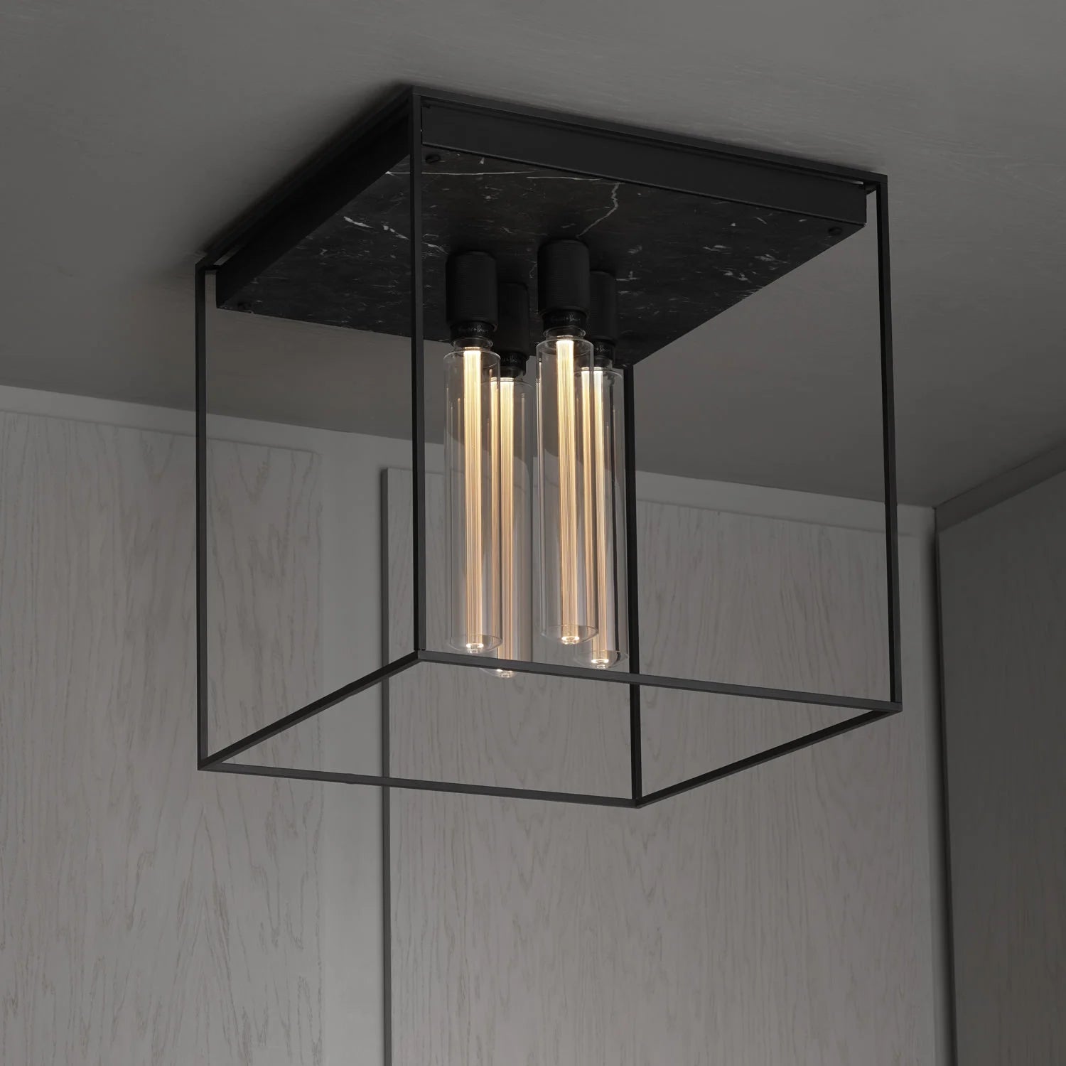 Caged Ceiling Light 4.0 Black Marble, front view.