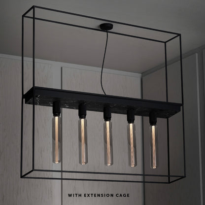 Caged Ceiling Light 5.0, black marble with extension front view.