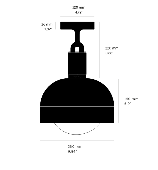 Forked Ceiling Light / Shade / Globe / Opal / Medium gun metal, dimensions.