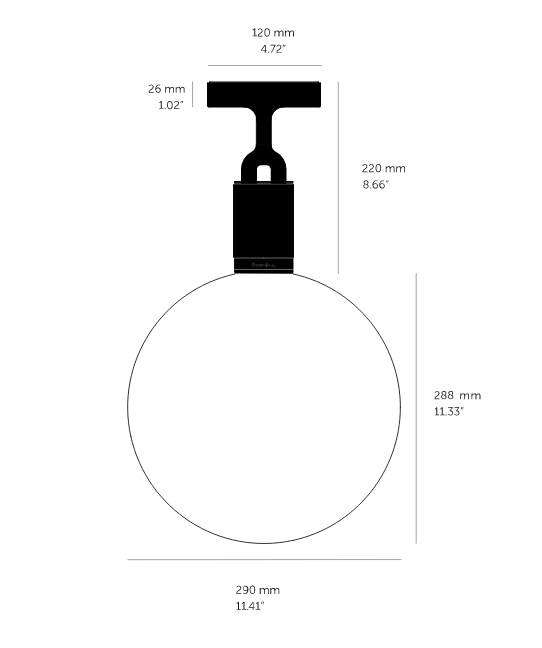 Forked Ceiling Light / Globe / Smoked / Large Brass, Dimensions.