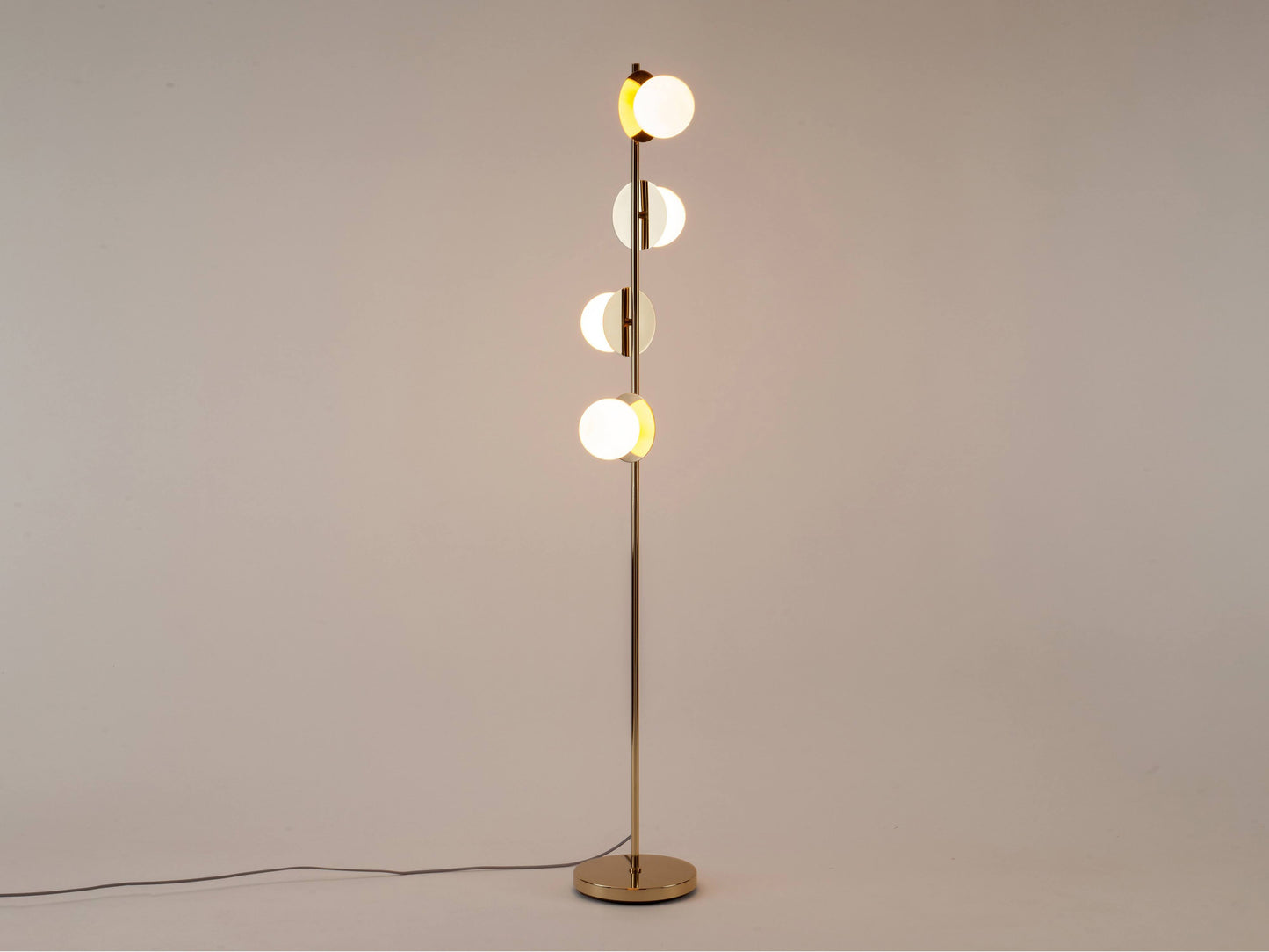 brass Opal Disk Floor Lamp, on front view.