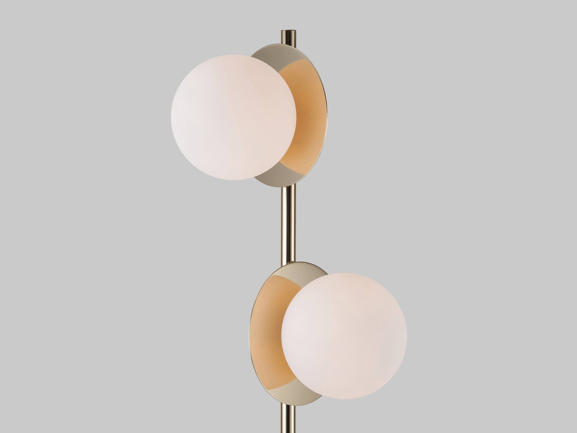 brass Opal Disk Floor Lamp, close up opal shade view.