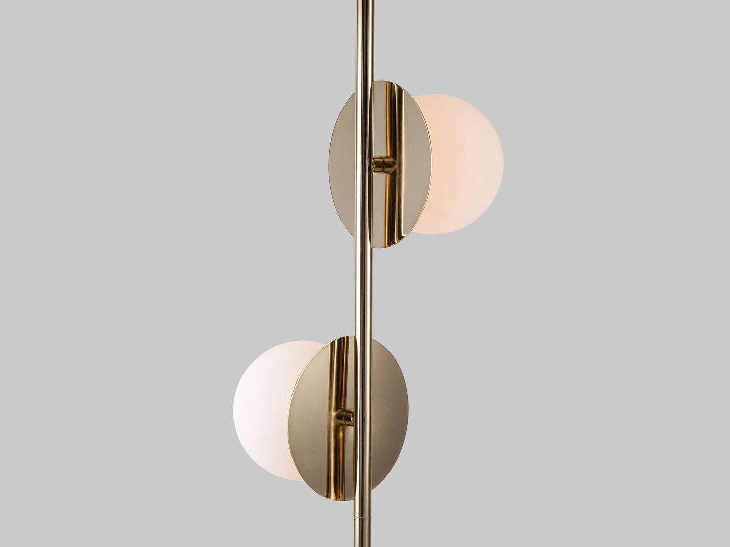 brass Opal Disk Floor Lamp, close up opal shade view.