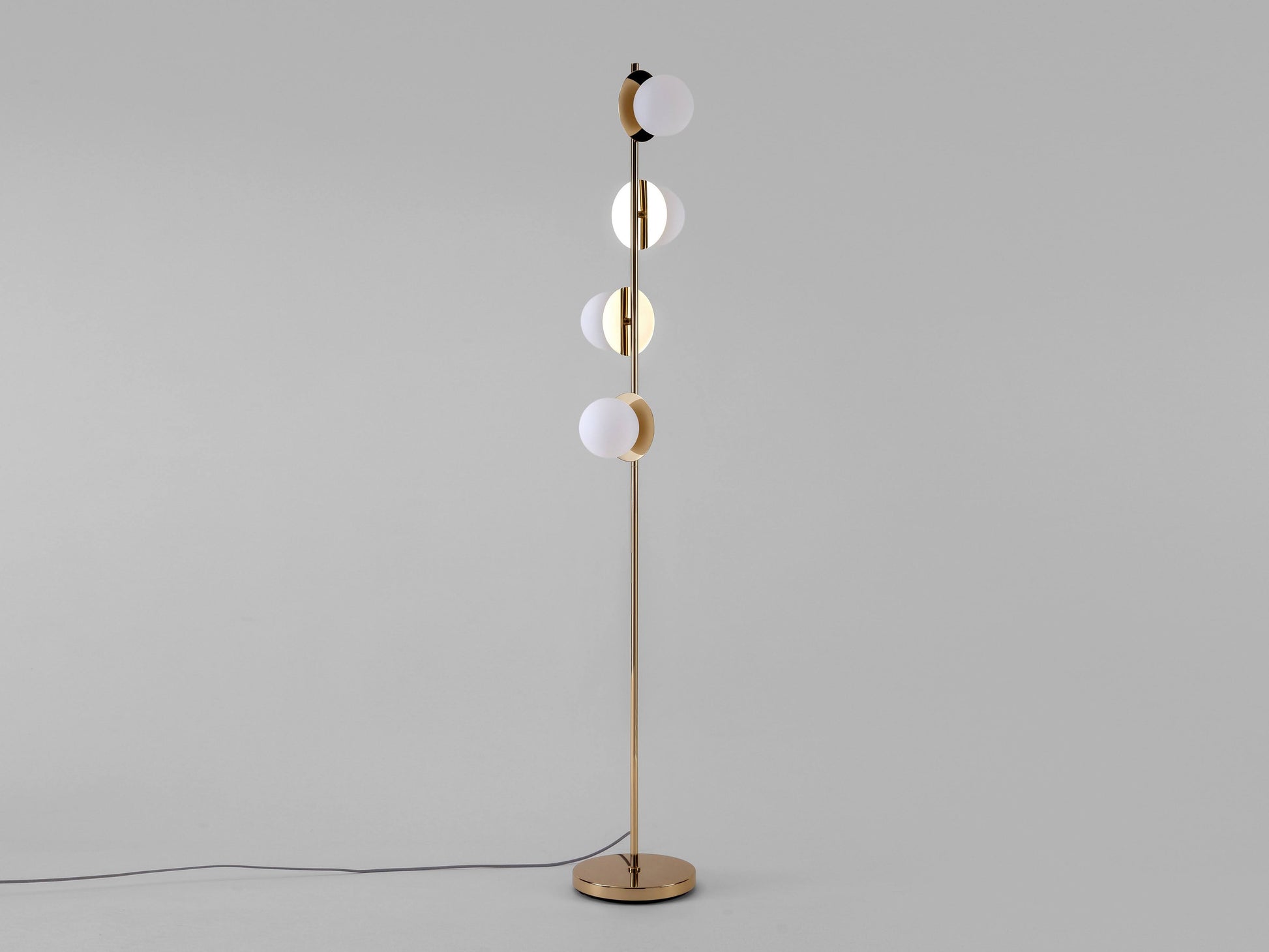 brass Opal Disk Floor Lamp, on front view.