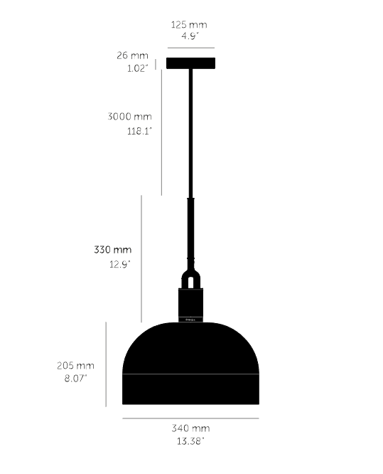 Forked Pendant Light / Shade / Large, dimensions.