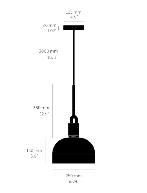 Forked Pendant Light / Shade / Medium brass, dimensions.