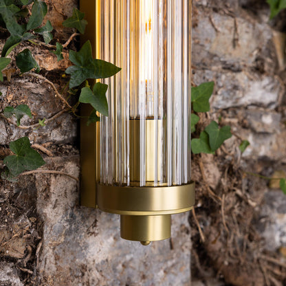 Louise Vintage Rippled Glass and Brass Bathroom Wall Light IP44