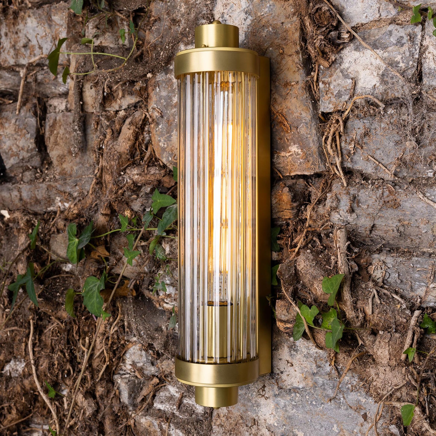 Louise Vintage Rippled Glass and Brass Bathroom Wall Light IP44