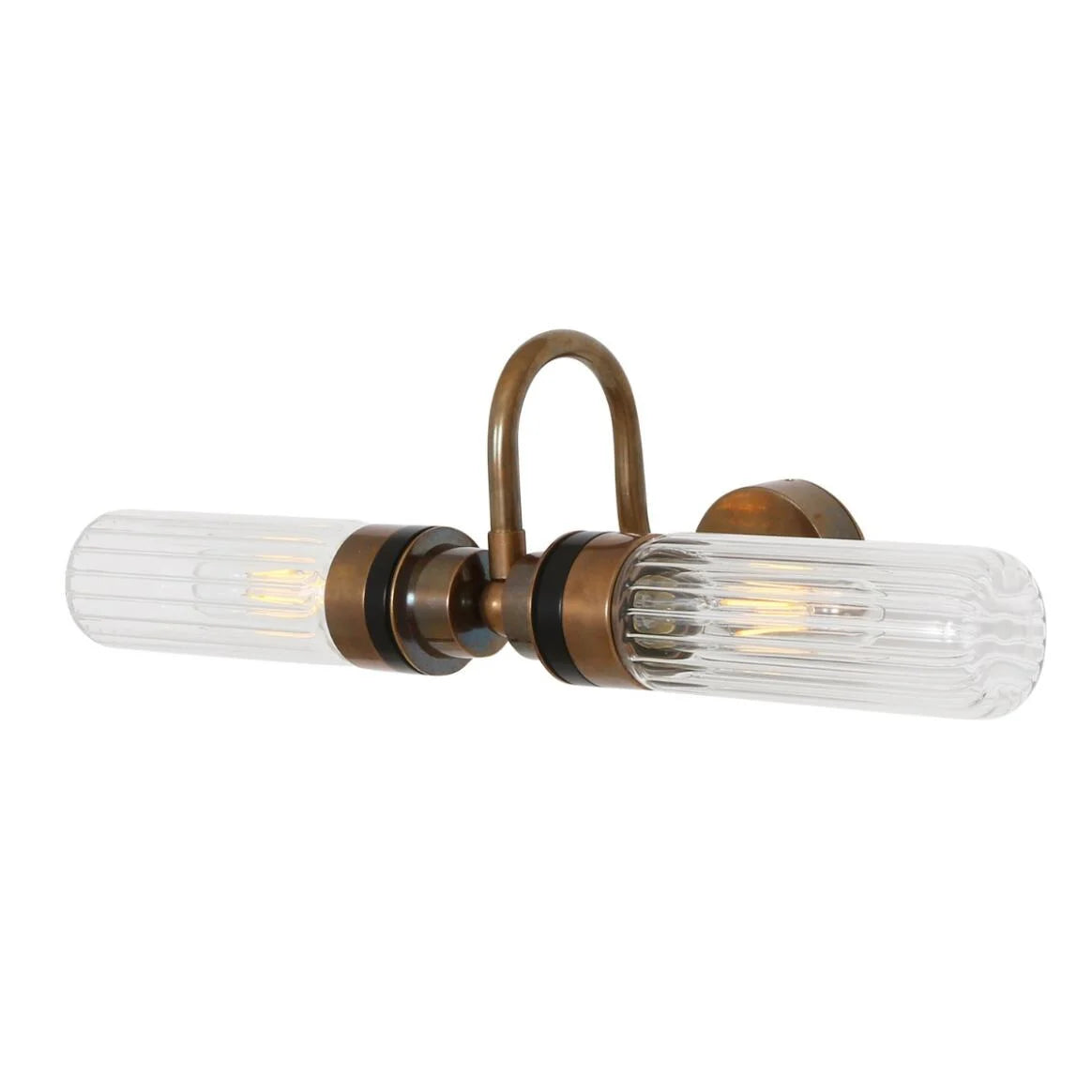 Nevis Double Tube Glass Bathroom Wall Light with Swan Neck IP65 Product Shot