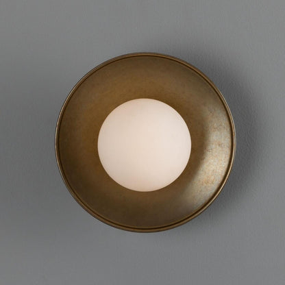 Aosta Brass Disc Bathroom Wall Light with Glass Globe IP65