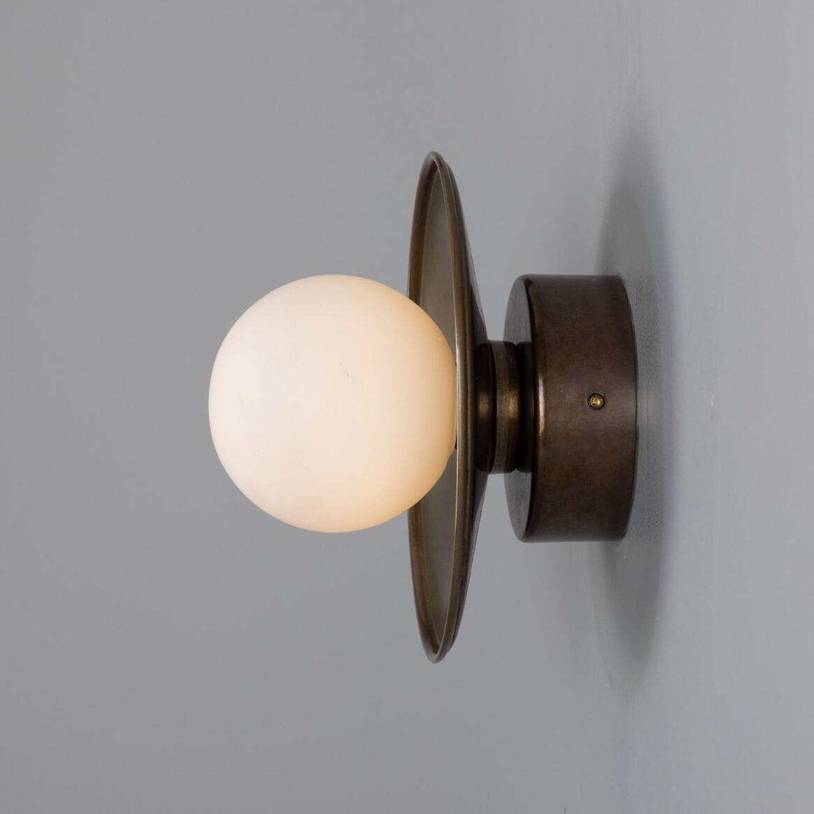 Aosta Brass Disc Bathroom Wall Light with Glass Globe IP65