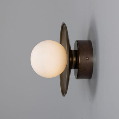 Aosta Brass Disc Bathroom Wall Light with Glass Globe IP65