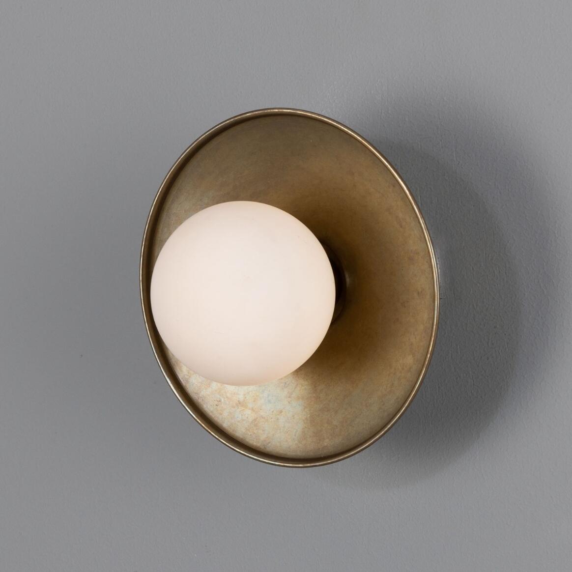 Aosta Brass Disc Bathroom Wall Light with Glass Globe IP65