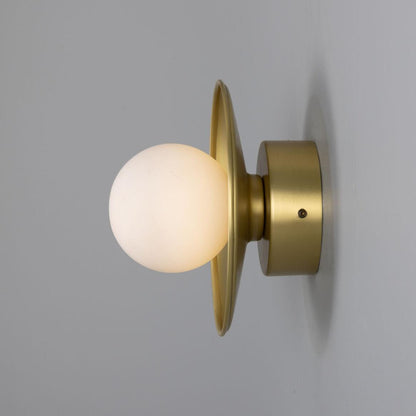 Aosta Brass Disc Bathroom Wall Light with Glass Globe IP65