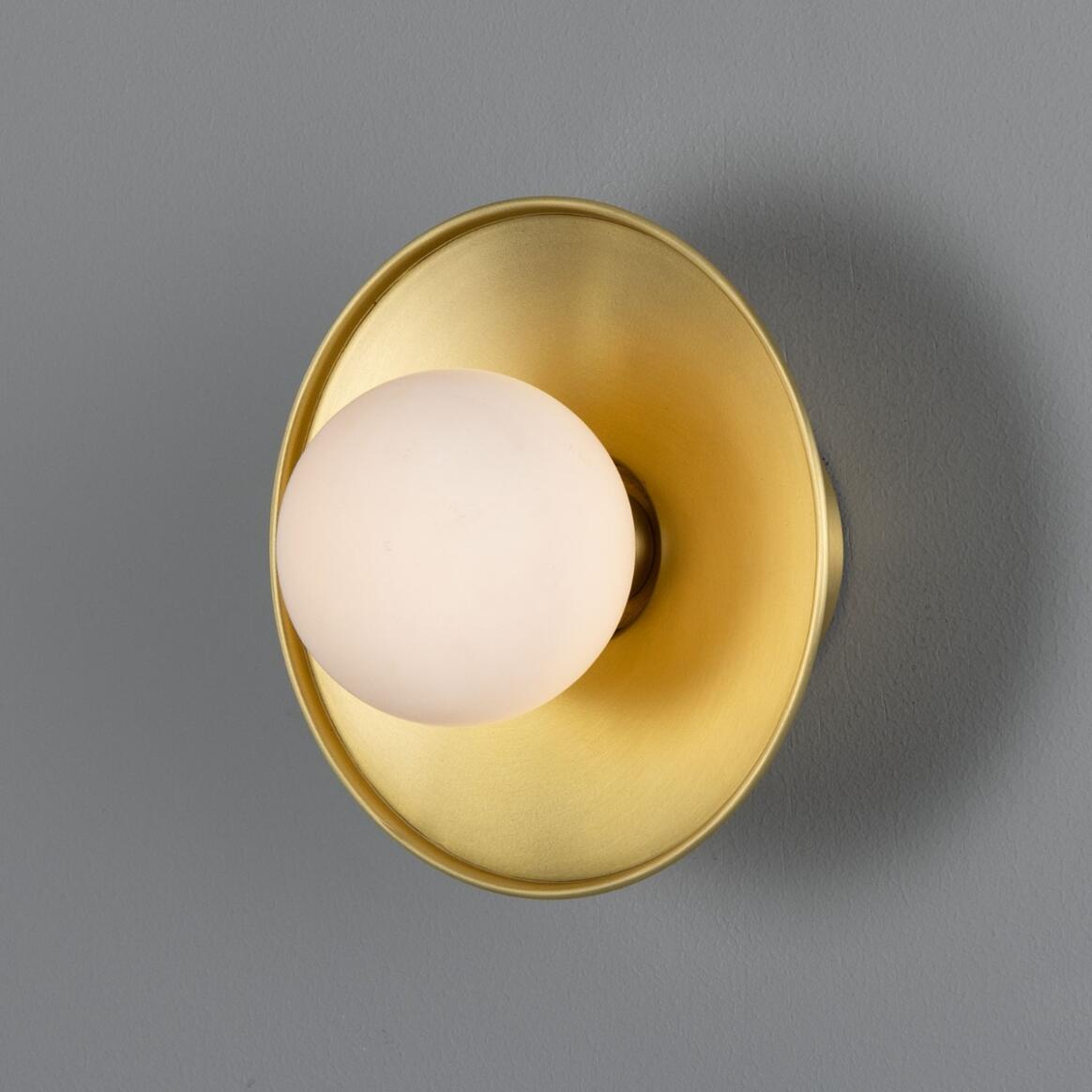 Aosta Brass Disc Bathroom Wall Light with Glass Globe IP65