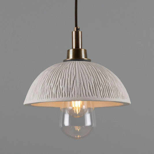 Kingii Ceramic Dome Bathroom Pendant Light 20cm, Matte White Striped IP44