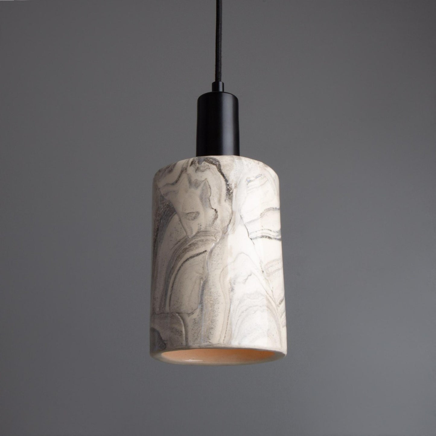 Senna Marbled Ceramic Cylinder Pendant Light 12cm, product shot