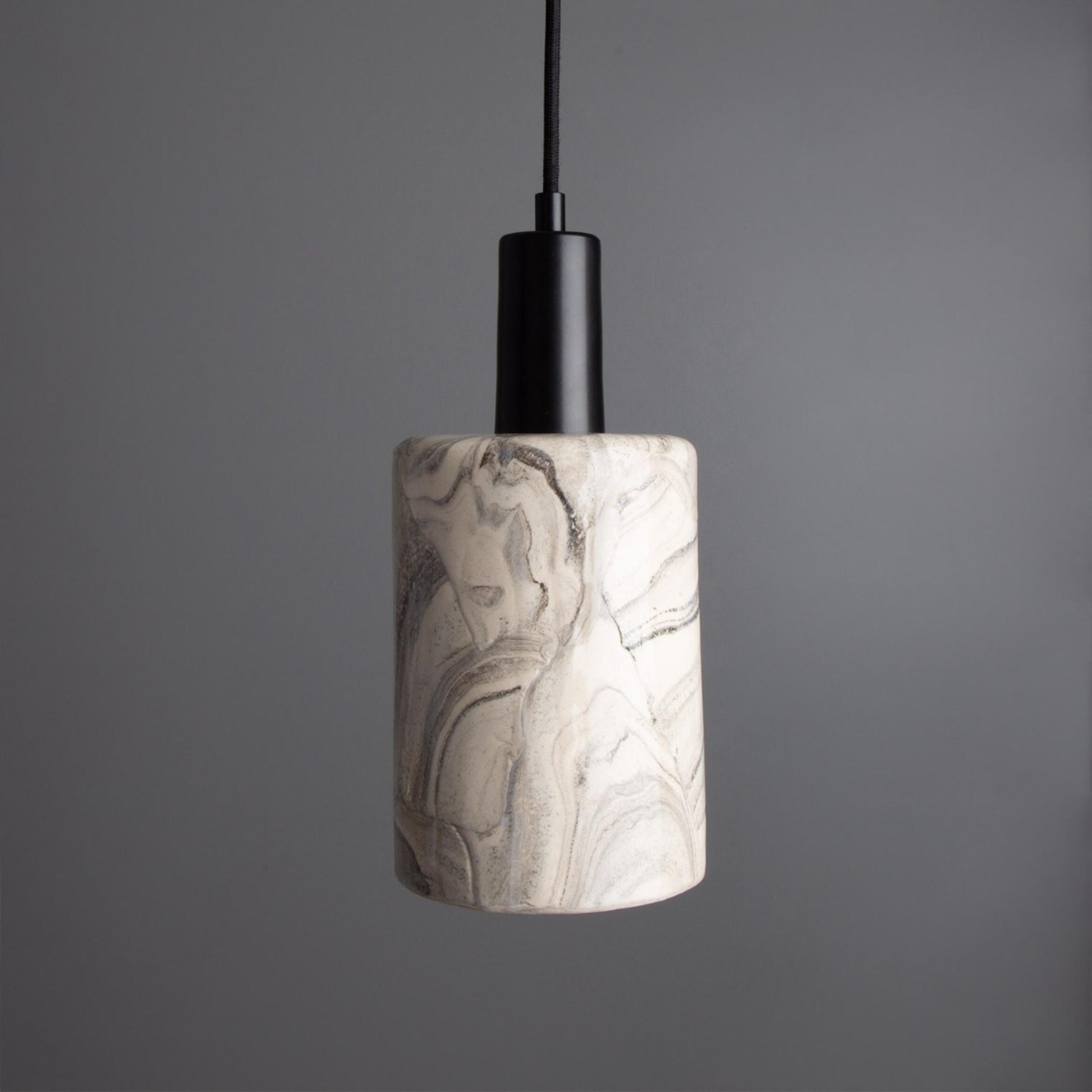 Senna Marbled Ceramic Cylinder Pendant Light 12cm, product shot