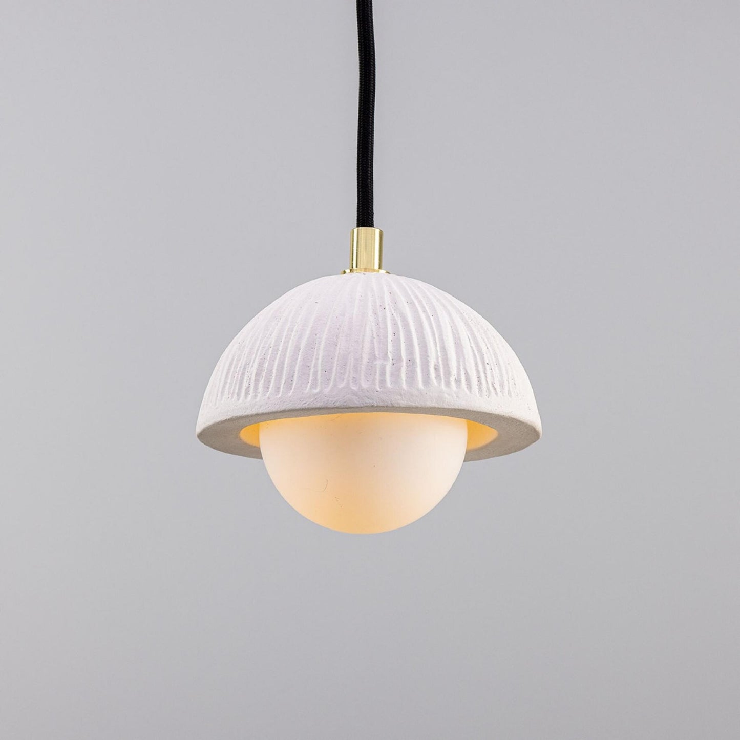 Ferox Small Ceramic Dome Pendant Light 14cm, Matte White Striped