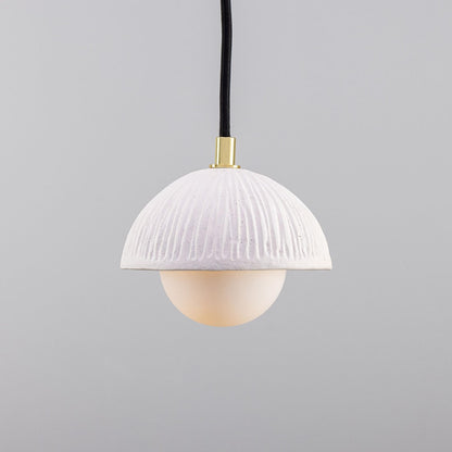 Ferox Small Ceramic Dome Pendant Light 14cm, Matte White Striped