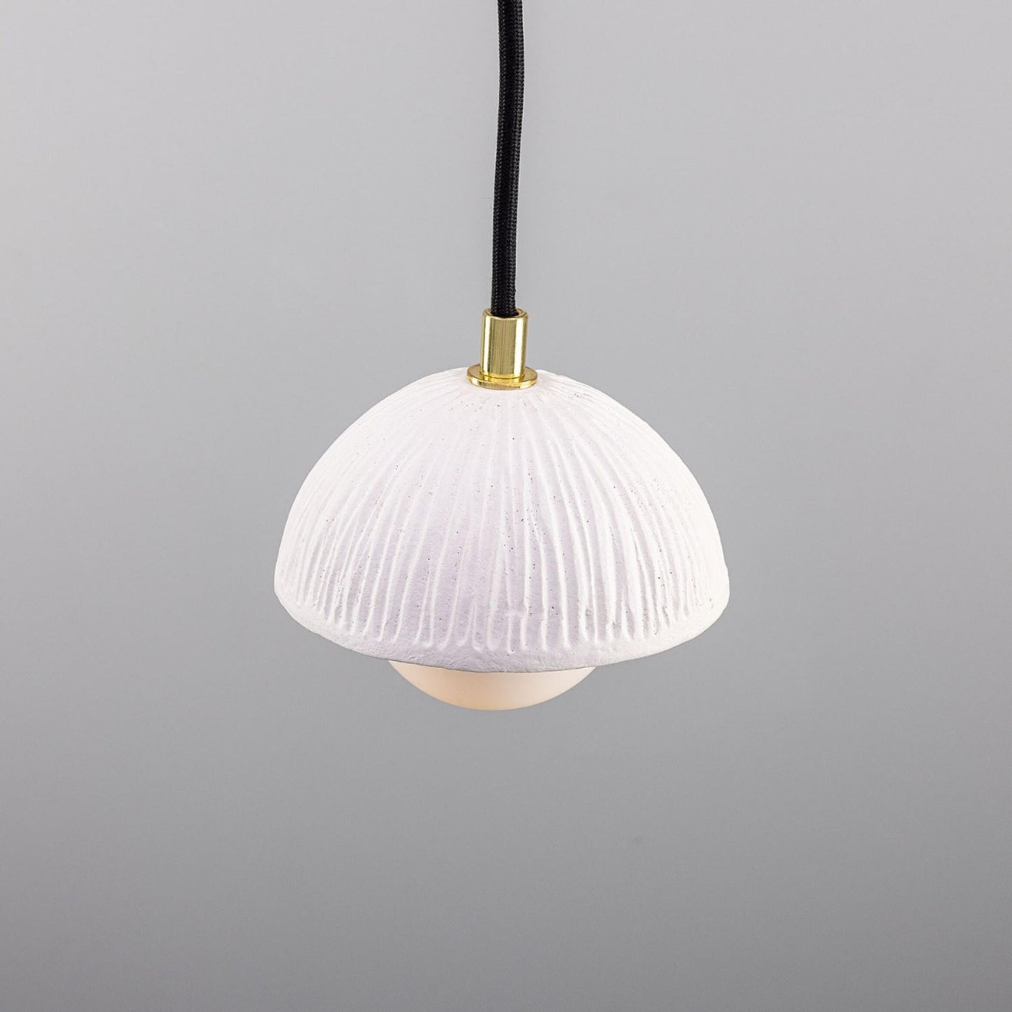 Ferox Small Ceramic Dome Pendant Light 14cm, Matte White Striped