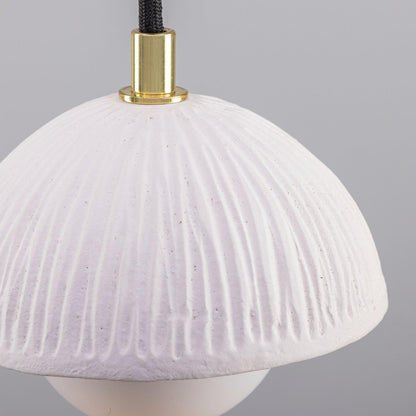 Ferox Small Ceramic Dome Pendant Light 14cm, Matte White Striped