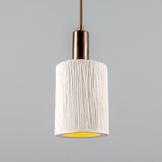 Senna Organic Ceramic Cylinder Pendant Light 12cm, Matte White Striped