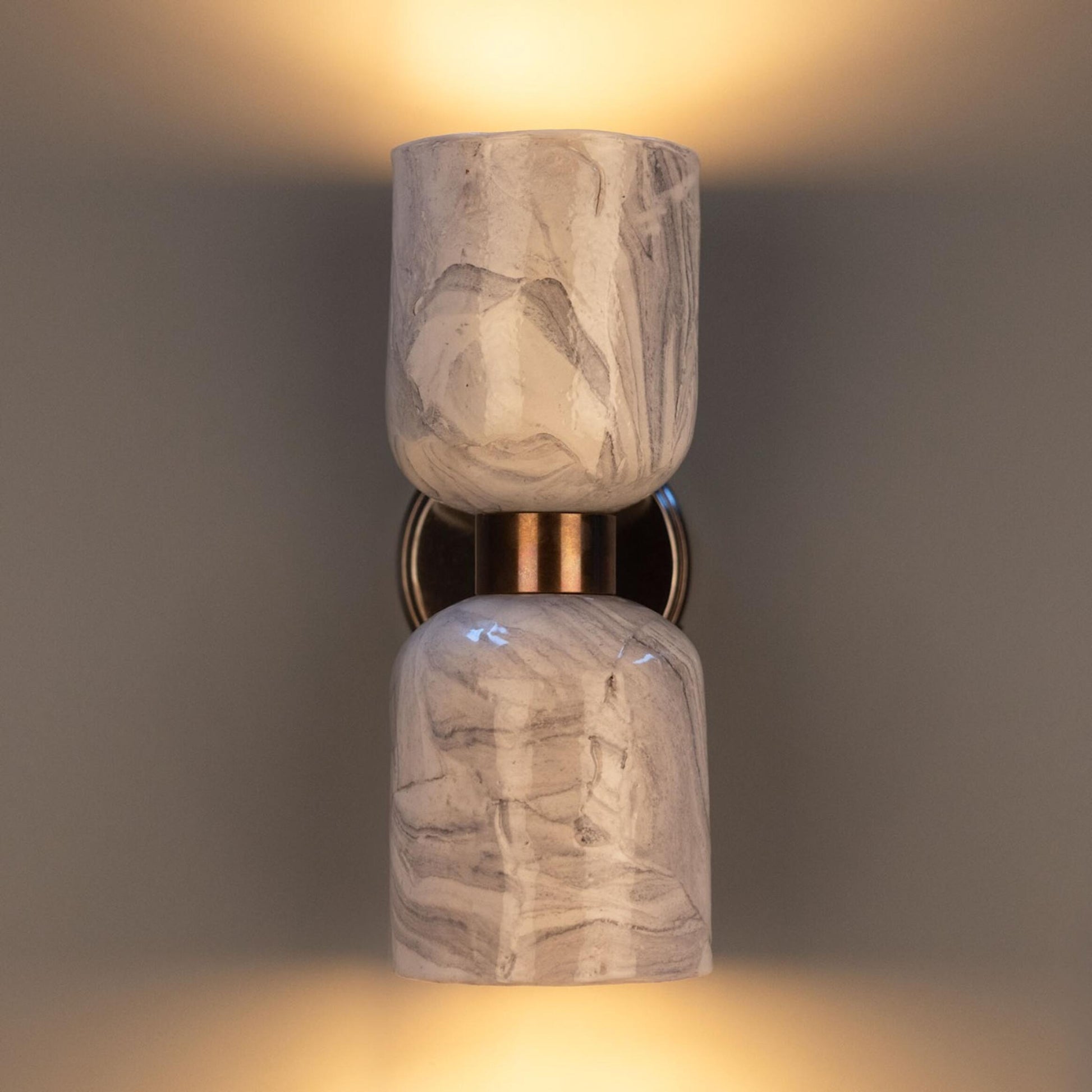 Sakura Marbled Ceramic and Brass Double Wall Light, product shot