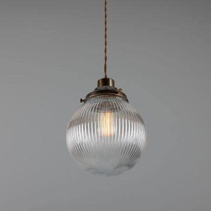 Stanley Small Holophane Glass Globe Pendant Light 20cm